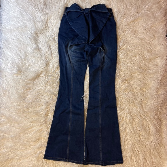 Fashion Nova Bow Stretch Flare Jeans - Dark Wash - Picture 4 of 6